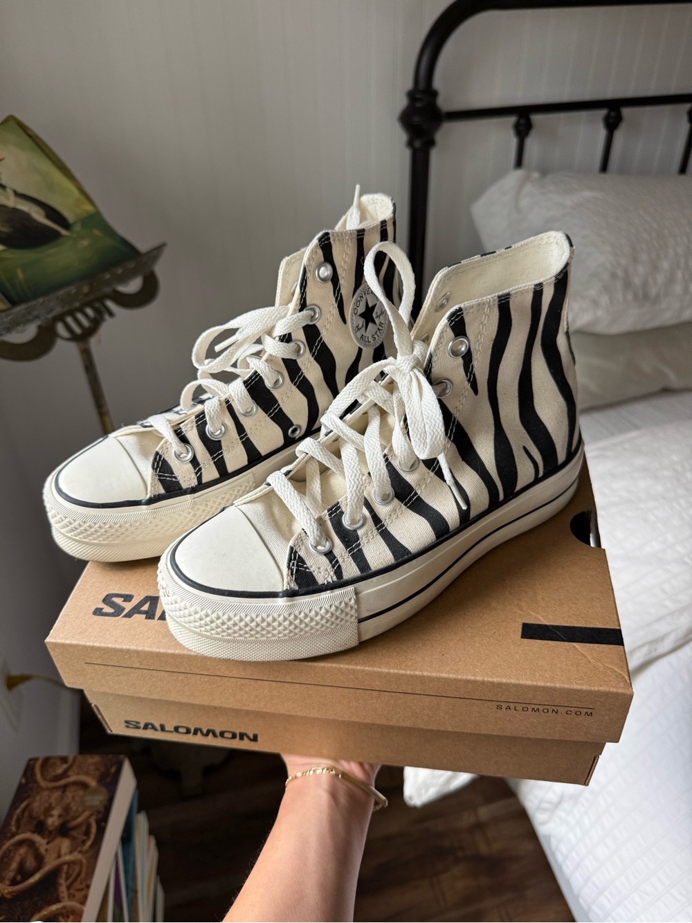 Converse High-Top Platform Sneakers in Black & Cream Zebra Print